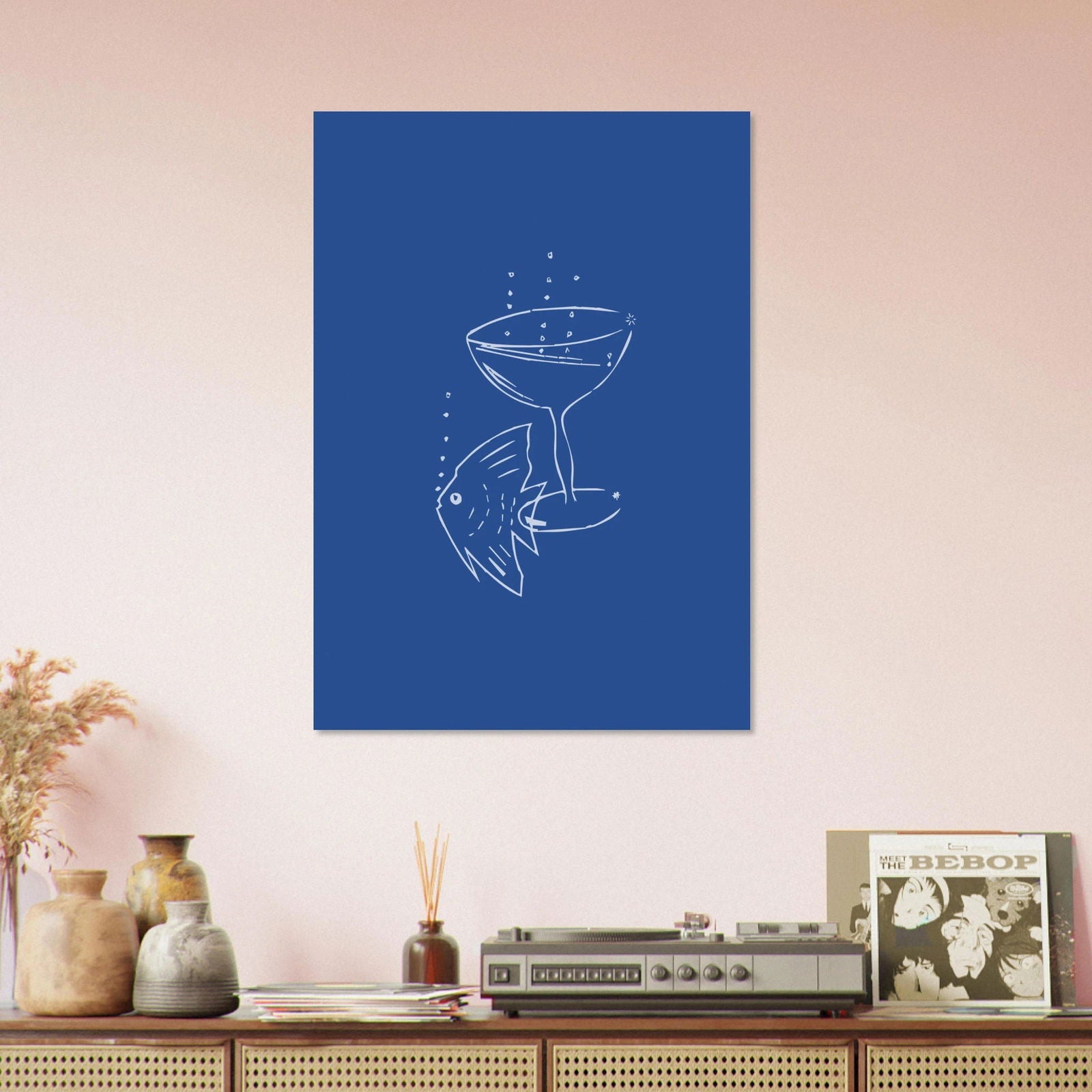 AAM_Fish And Glass Graphics Art Poster Blau Weiß