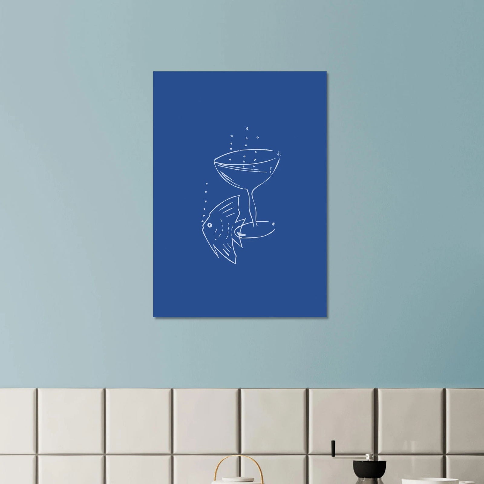 AAM_Fish And Glass Graphics Art Poster Blau Weiß