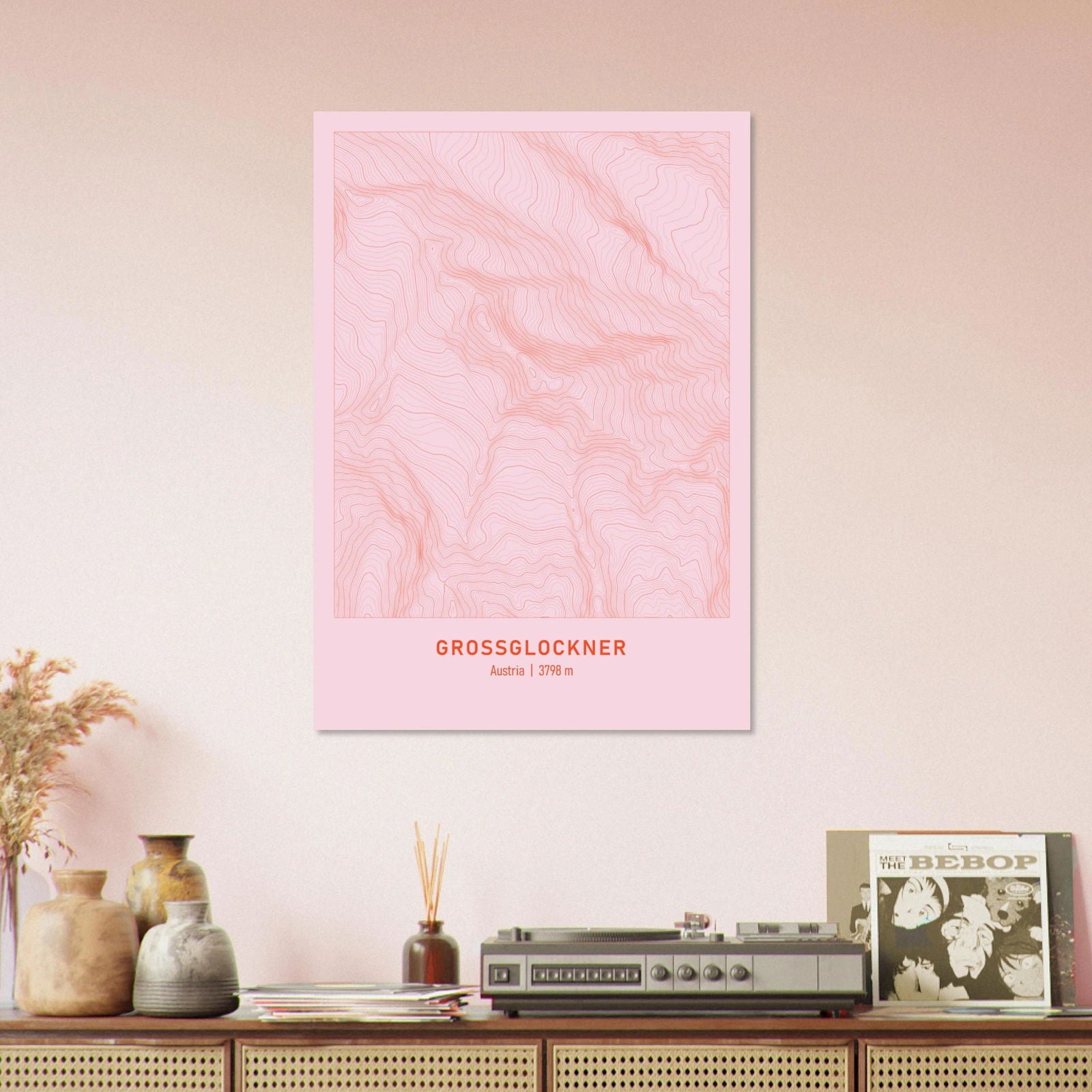 AAM_Großglockner Berg Höhenlinien Karte Poster - Rosa Rot