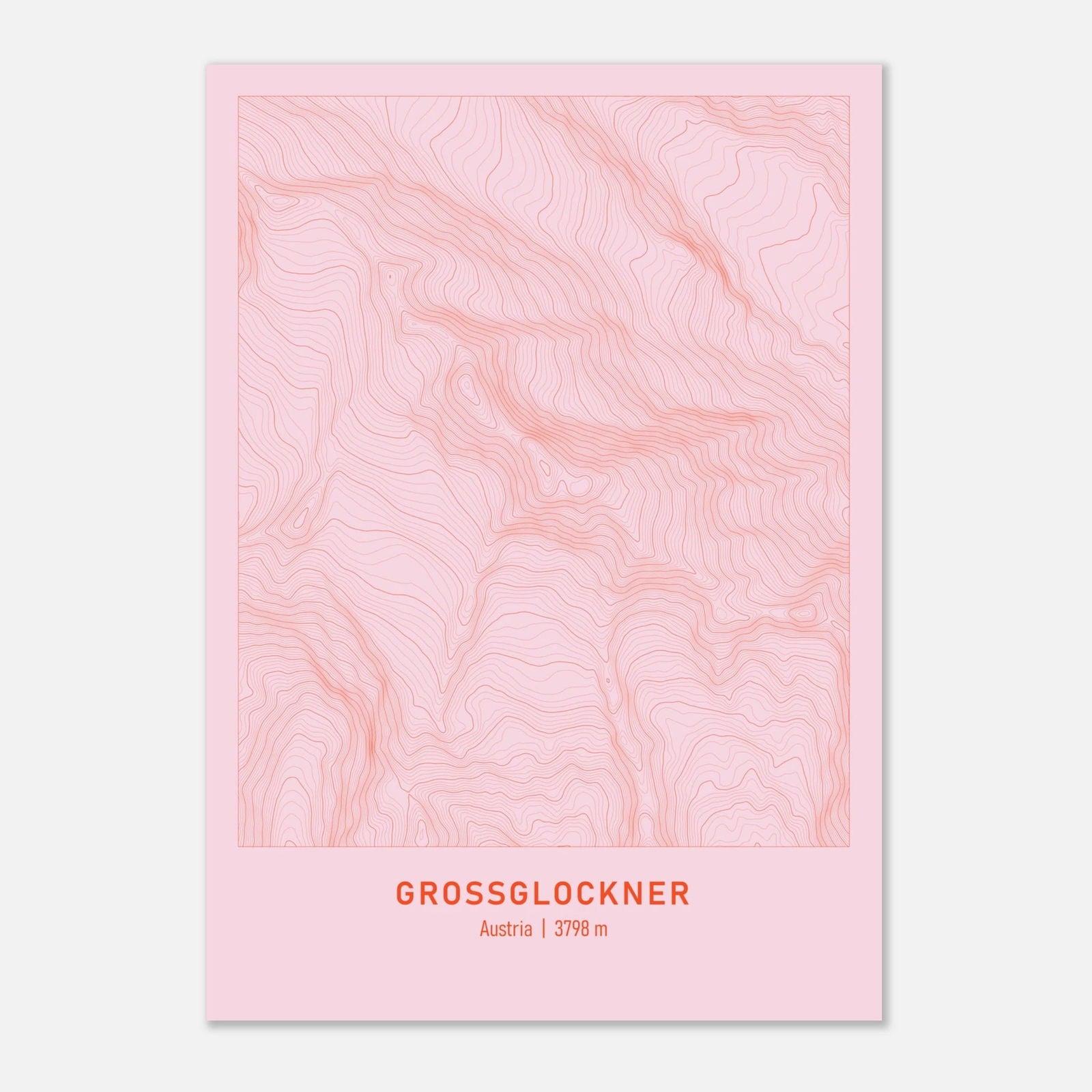 AAM_Großglockner Berg Höhenlinien Karte Poster - Rosa Rot