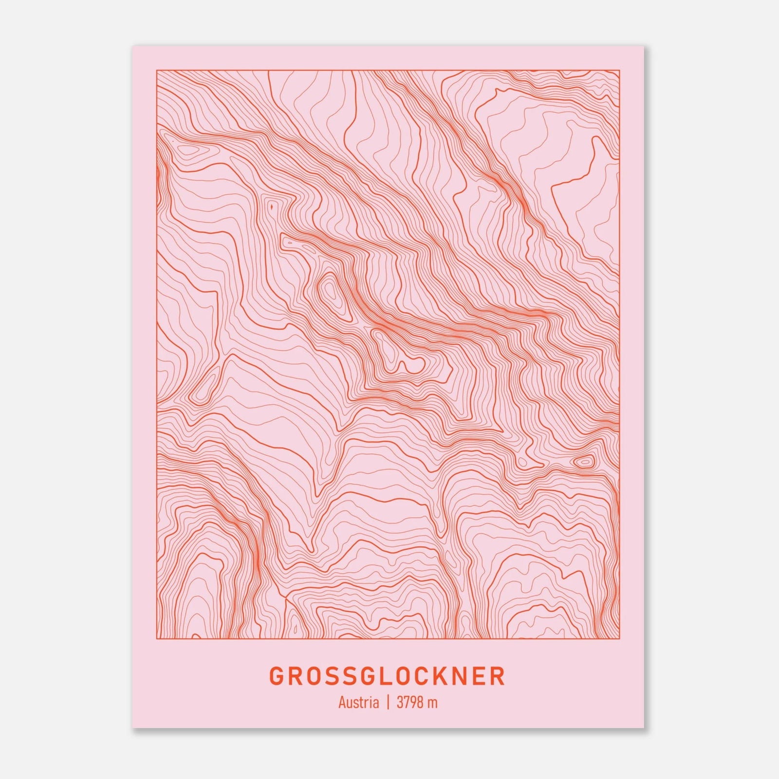 AAM_Großglockner Berg Höhenlinien Karte Poster - Rosa Rot