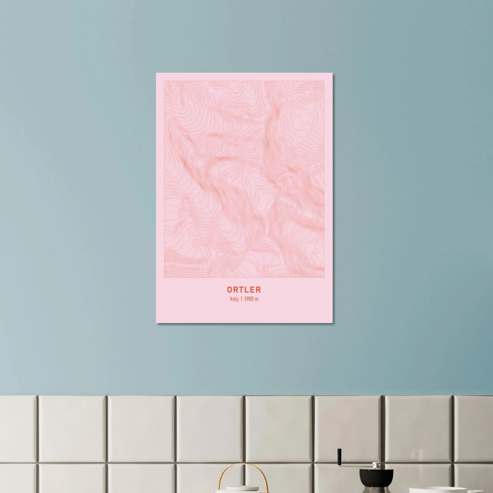 AAM_Ortler Berg Höhenlinien Karte Poster - Rosa Rot