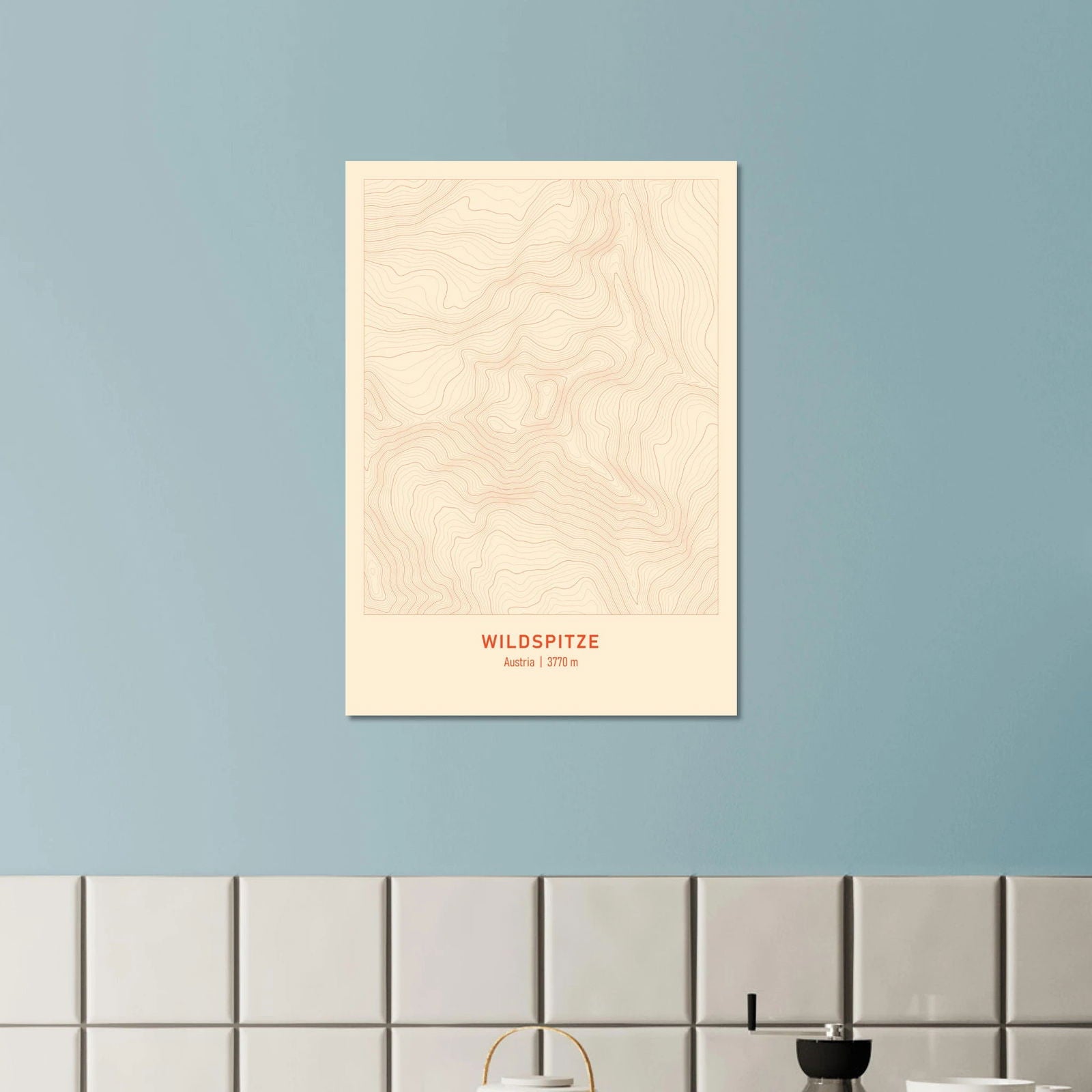 AAM_Wildspitze Berg Höhenlinien Karte Poster - Beige Rot