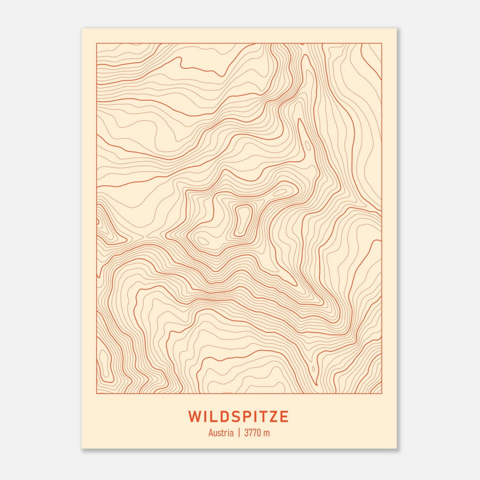 AAM_Wildspitze Berg Höhenlinien Karte Poster - Beige Rot