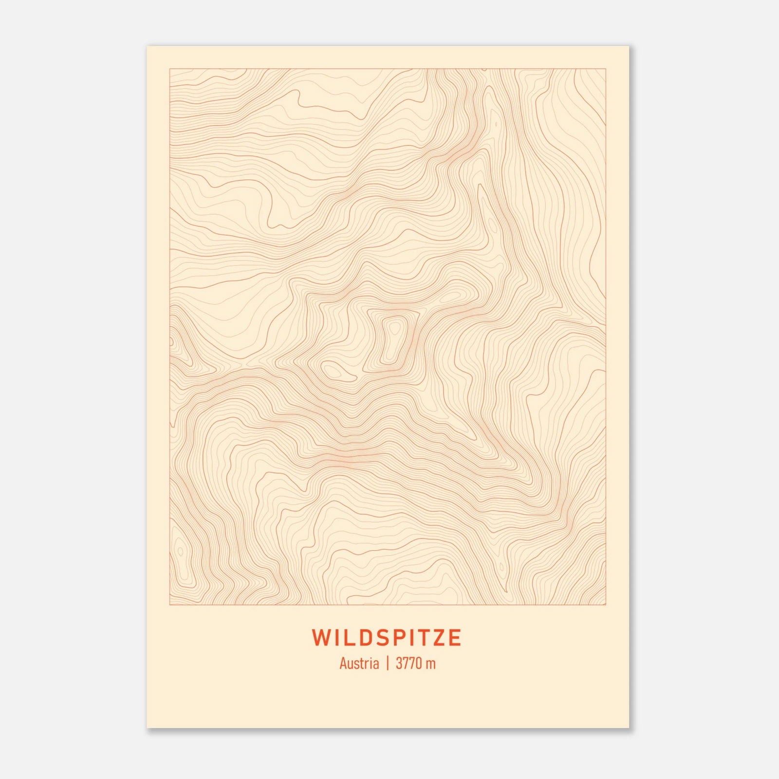 AAM_Wildspitze Berg Höhenlinien Karte Poster - Beige Rot