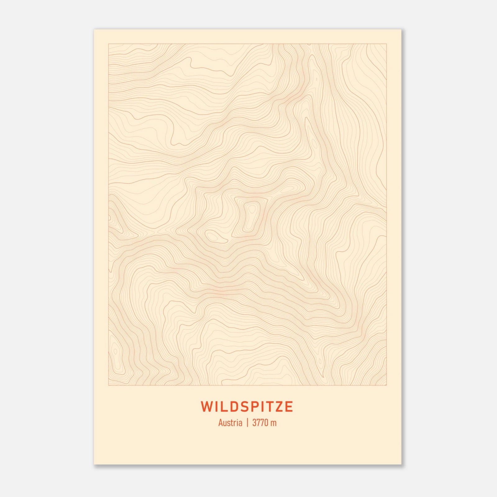 AAM_Wildspitze Berg Höhenlinien Karte Poster - Beige Rot