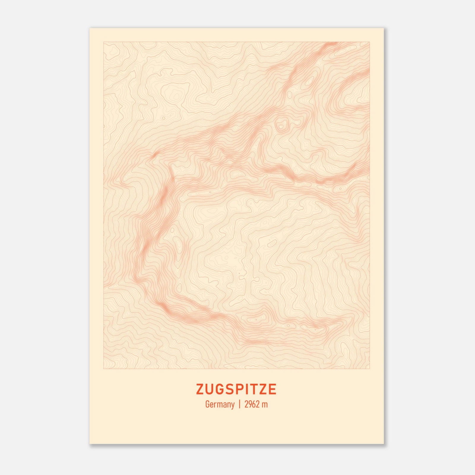 Topografische Höhenlinienkarte des Zugspitze Bergs als Poster in Beige Rot