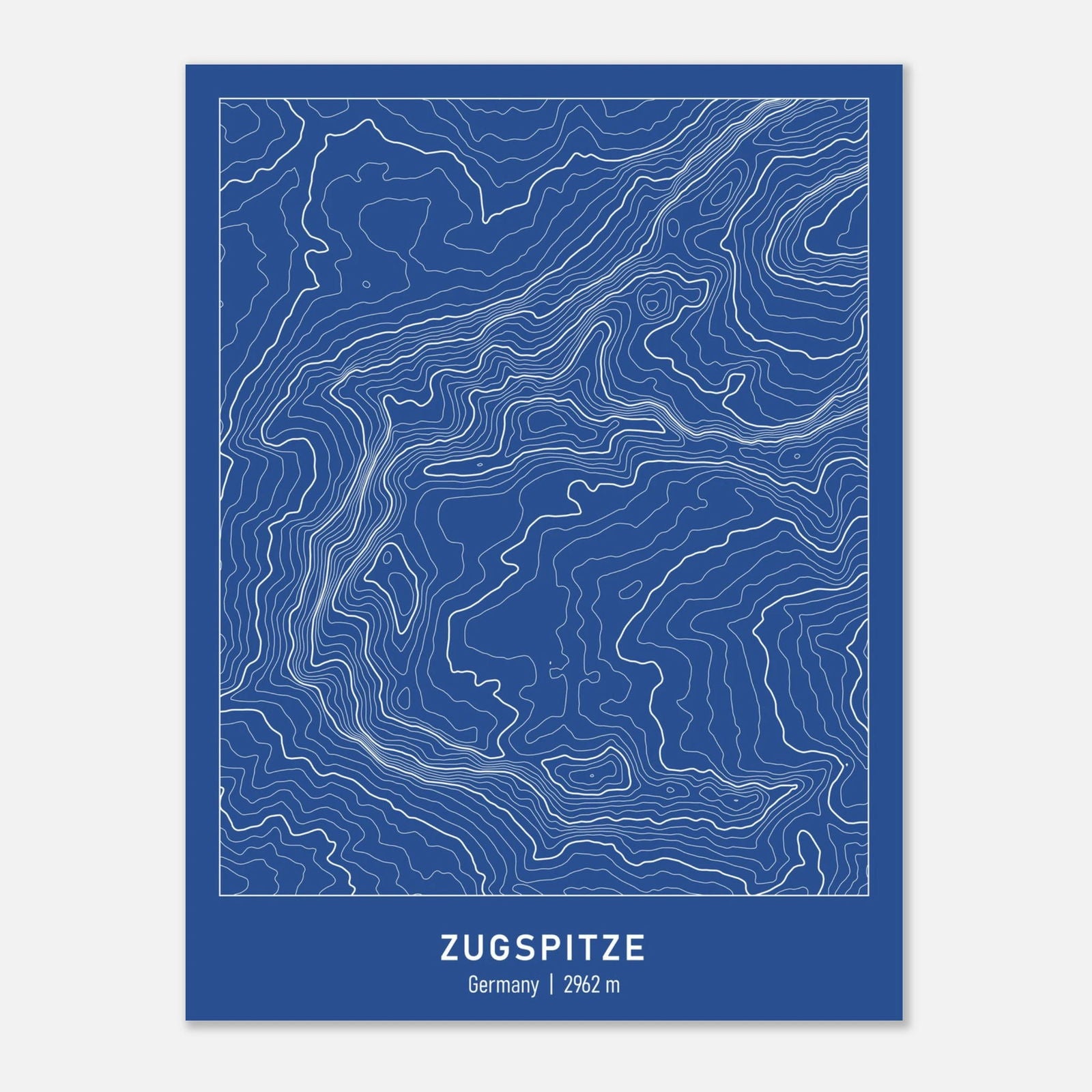 Topographische Karte von Zugspitze Berg mit Höhenlinien auf blauem Poster