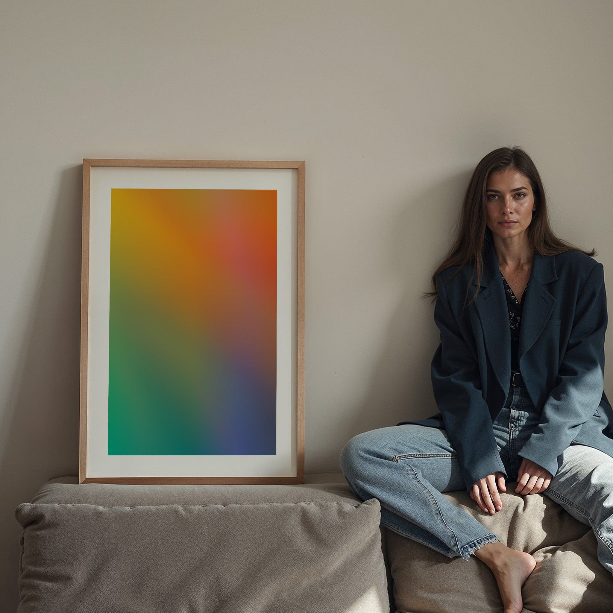 Framed Dreamy Pastell Gradient Art Poster als abstraktes Poster mit Holzleisten