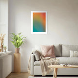 Abstraktes Poster mit orange, grün und teal Farben im weißen Rahmen als Gradient Art