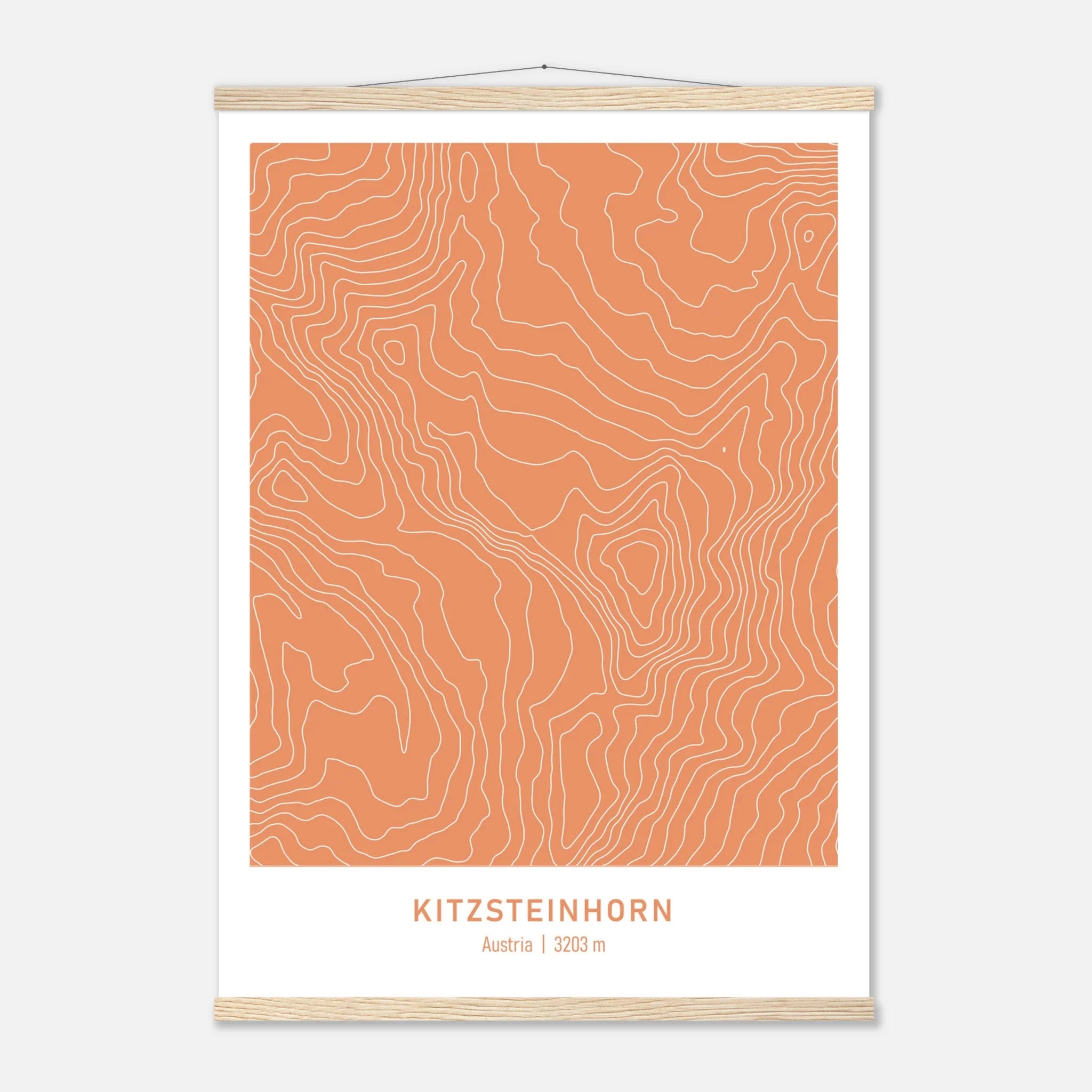 Topografische Karte als Wanddeko, Kitzsteinhorn Berge Höhenlinien Poster in Weiß Orange