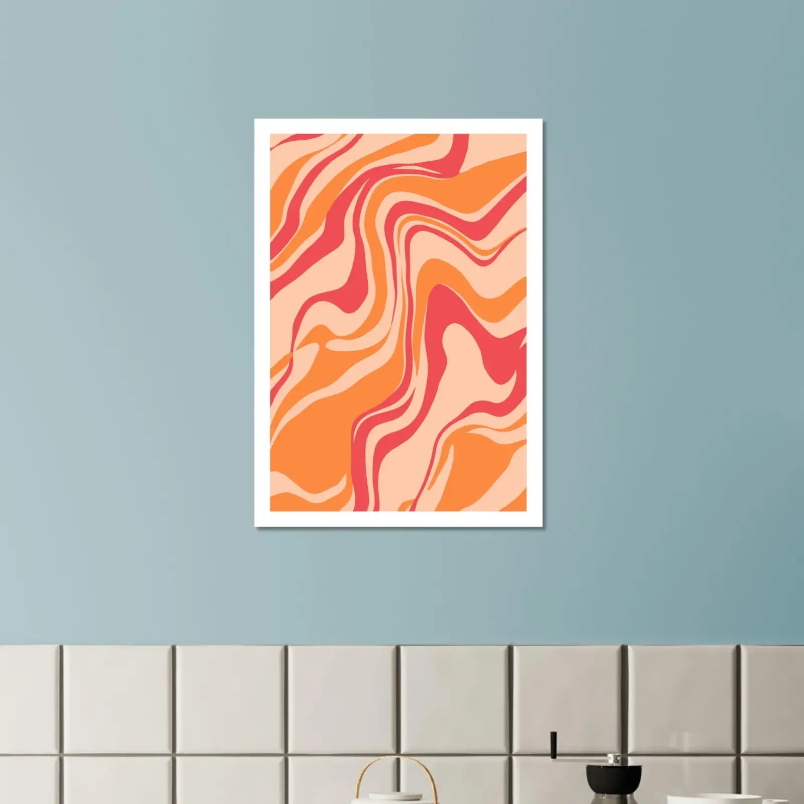 Abstrakte Kunstposter in Orange und Pink mit Wirbel-Design für modernes Dekor
