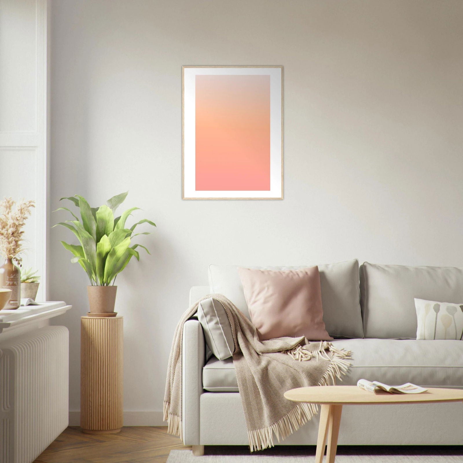 AAM_Linear Pastell Gradient Art Poster im Holzrahmen - Apricot-Peach