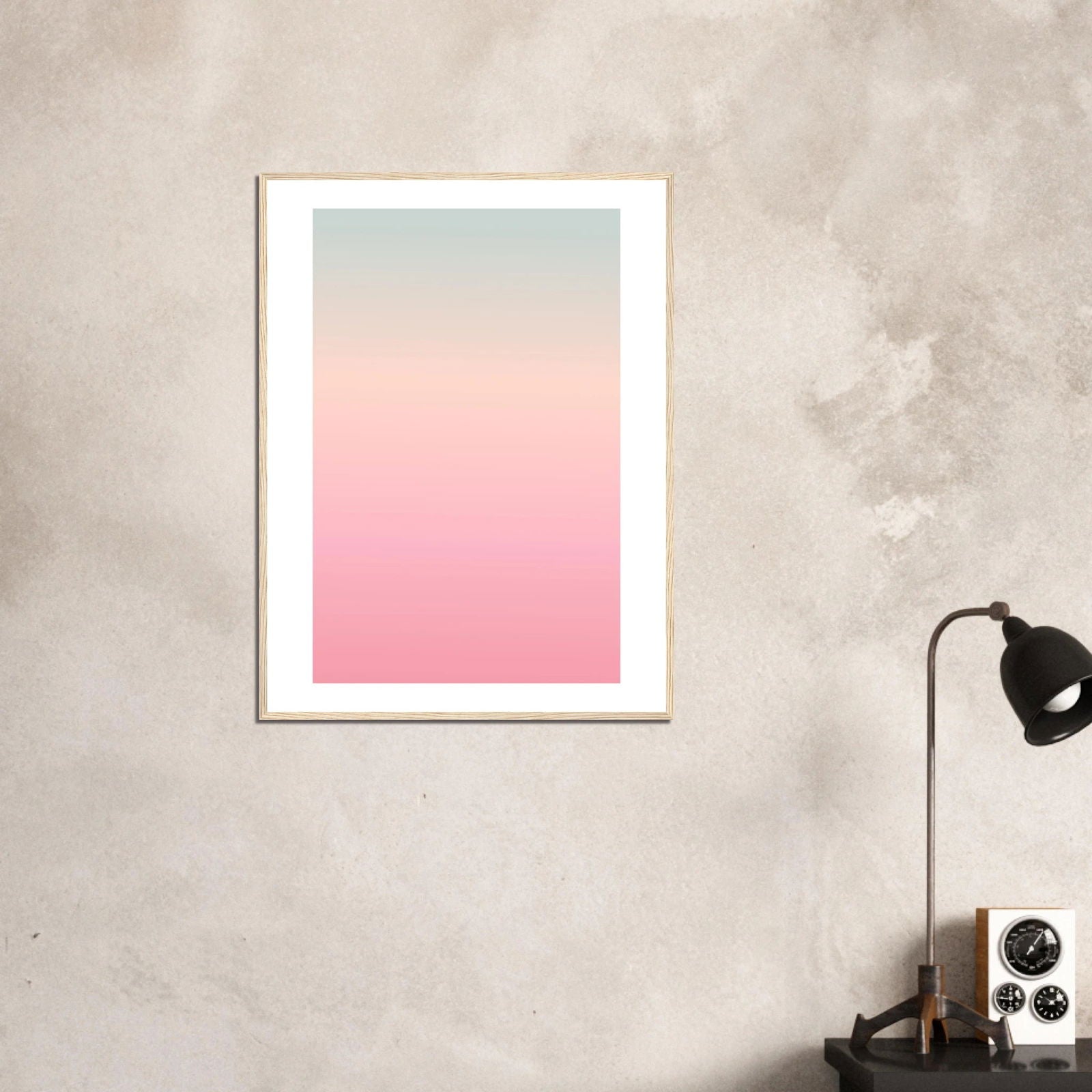 AAM_Linear Pastell Gradient Art Poster im Holzrahmen - Grün Rosa