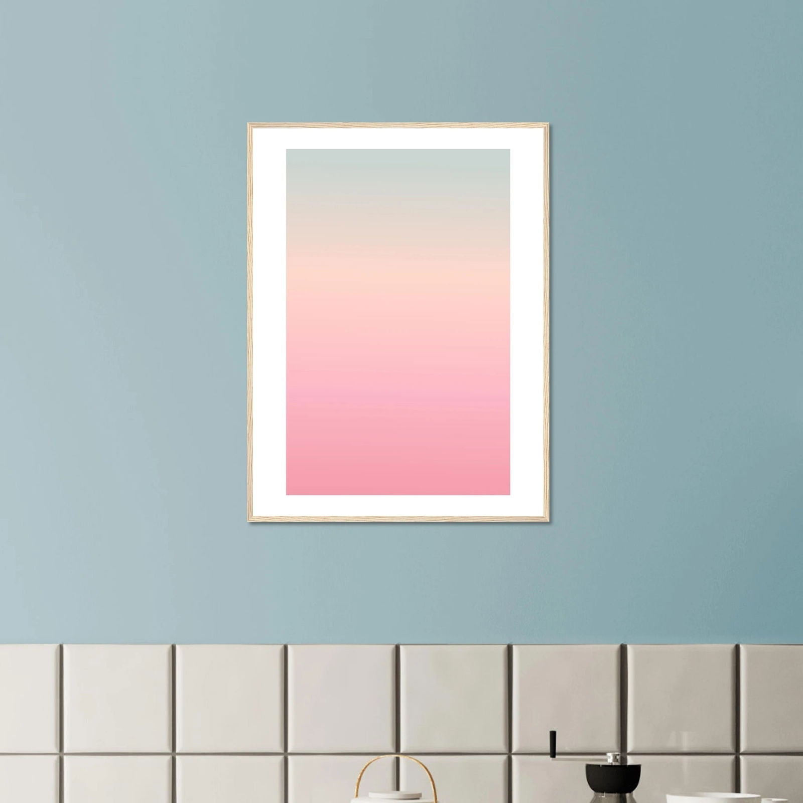AAM_Linear Pastell Gradient Art Poster im Holzrahmen - Grün Rosa
