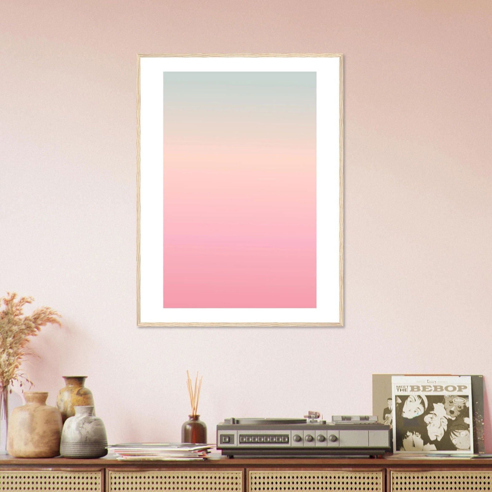 AAM_Linear Pastell Gradient Art Poster im Holzrahmen - Grün Rosa