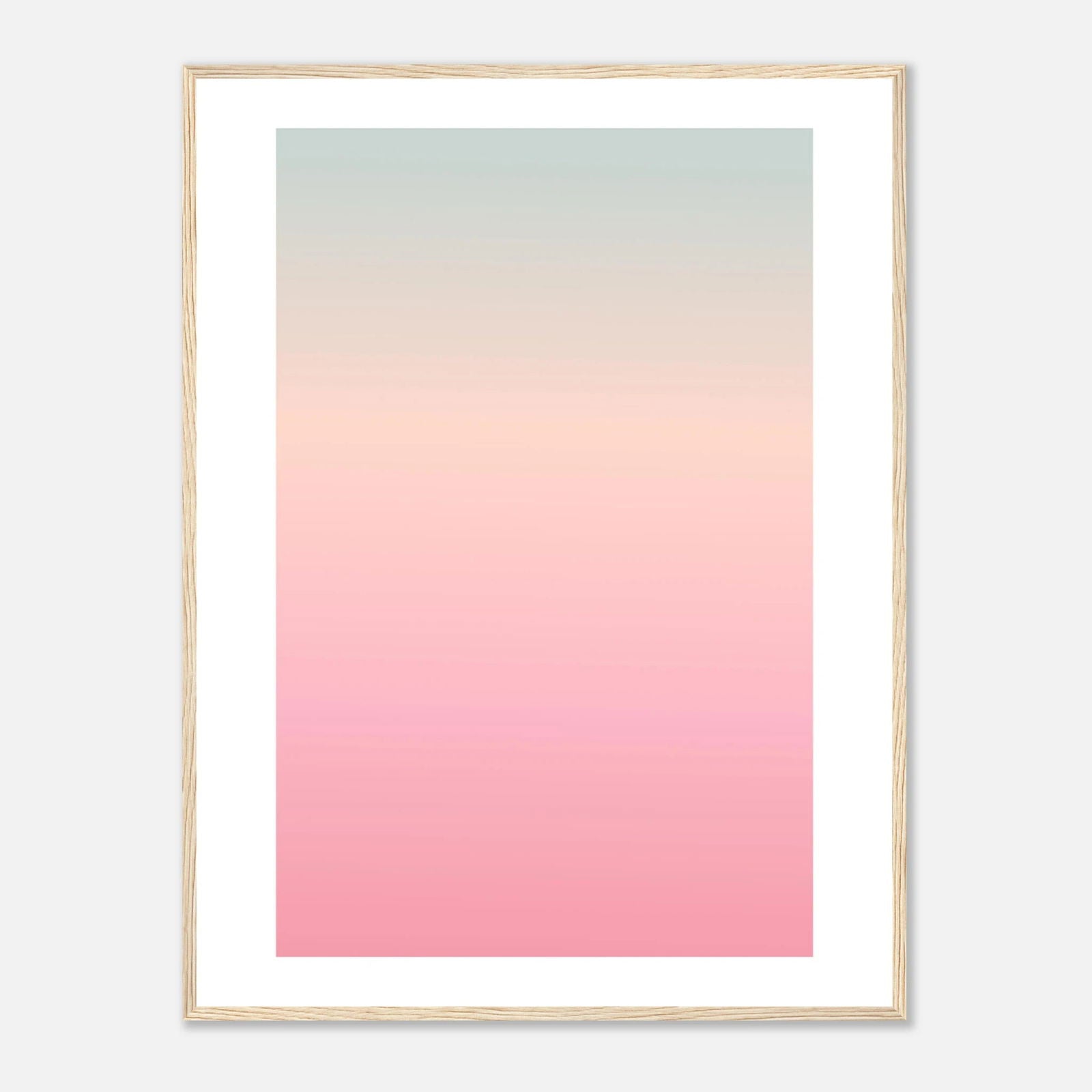 Framed Pastell Gradient Artwork im Holzrahmen - Aura Poster in Grün Rosa Farbverlauf