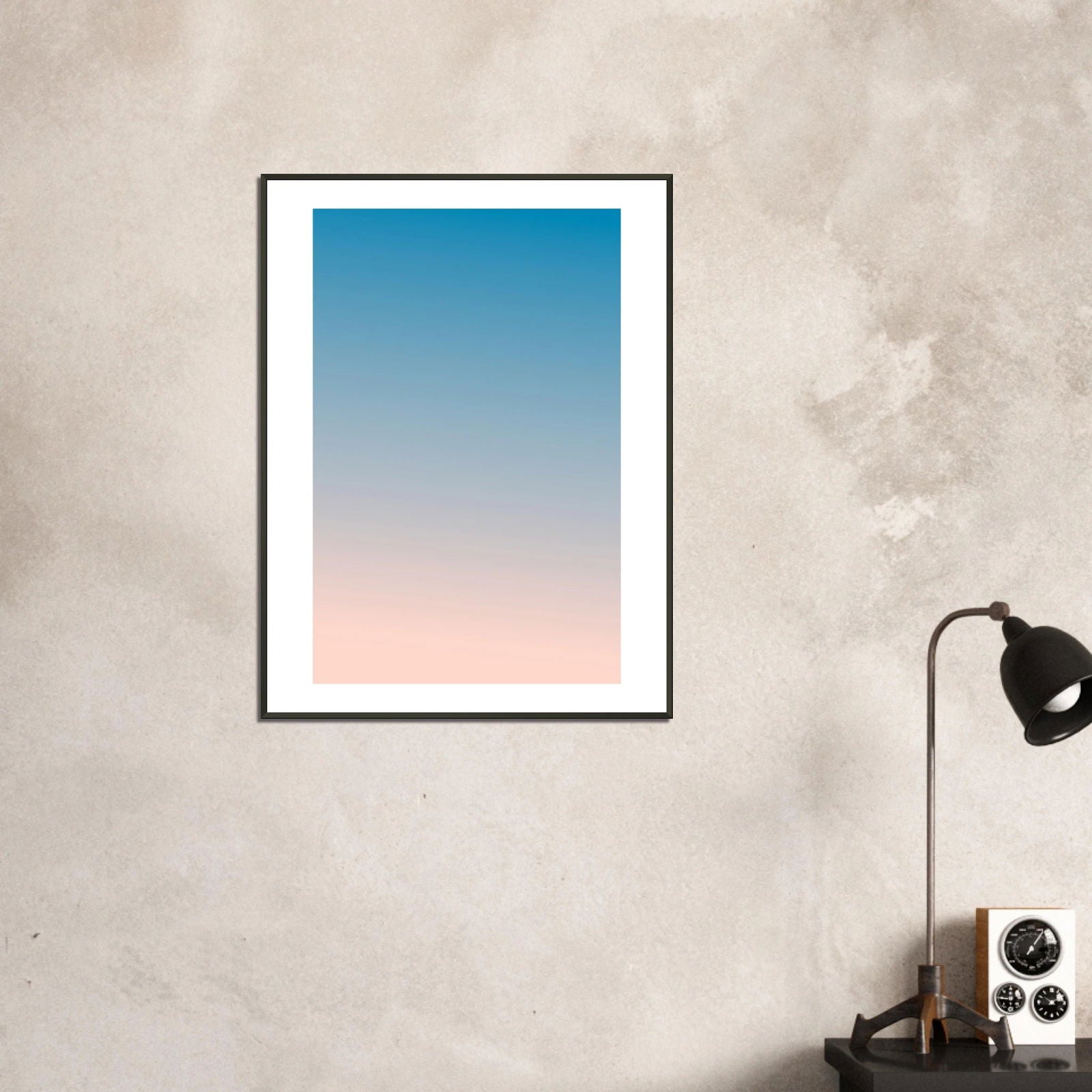 AAM_Linear Pastell Gradient Art Poster im schwarzen Metallrahmen - Beige Blau