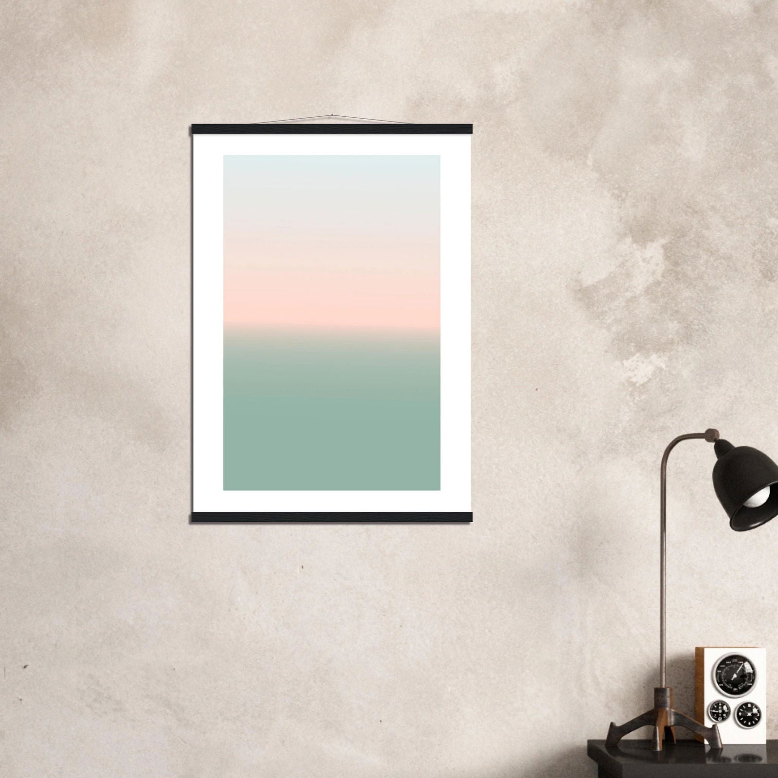 AAM_Linear Pastell Gradient Art Poster mit Holzleisten - Grün Beige