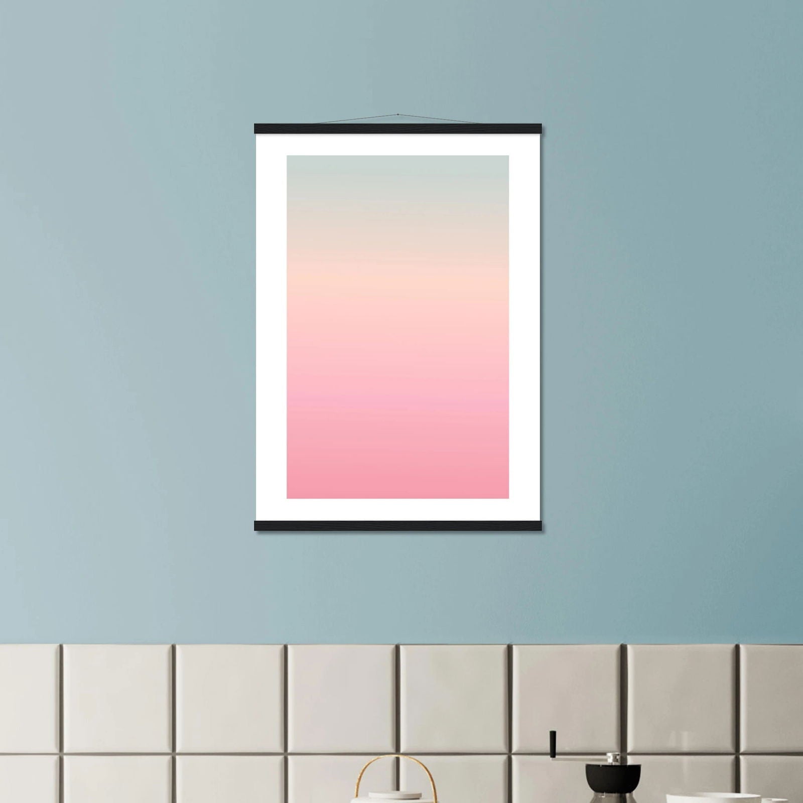 AAM_Linear Pastell Gradient Art Poster mit Holzleisten - Grün Rosa