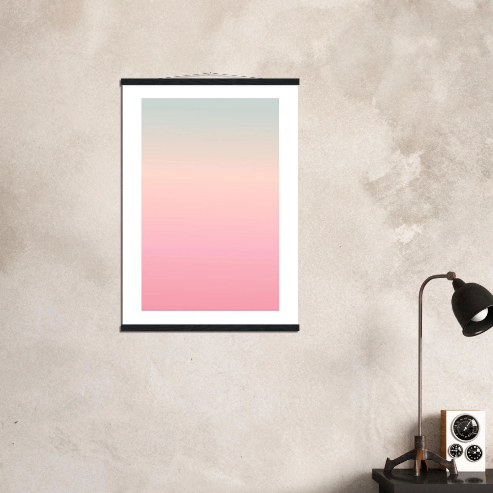 AAM_Linear Pastell Gradient Art Poster mit Holzleisten - Grün Rosa