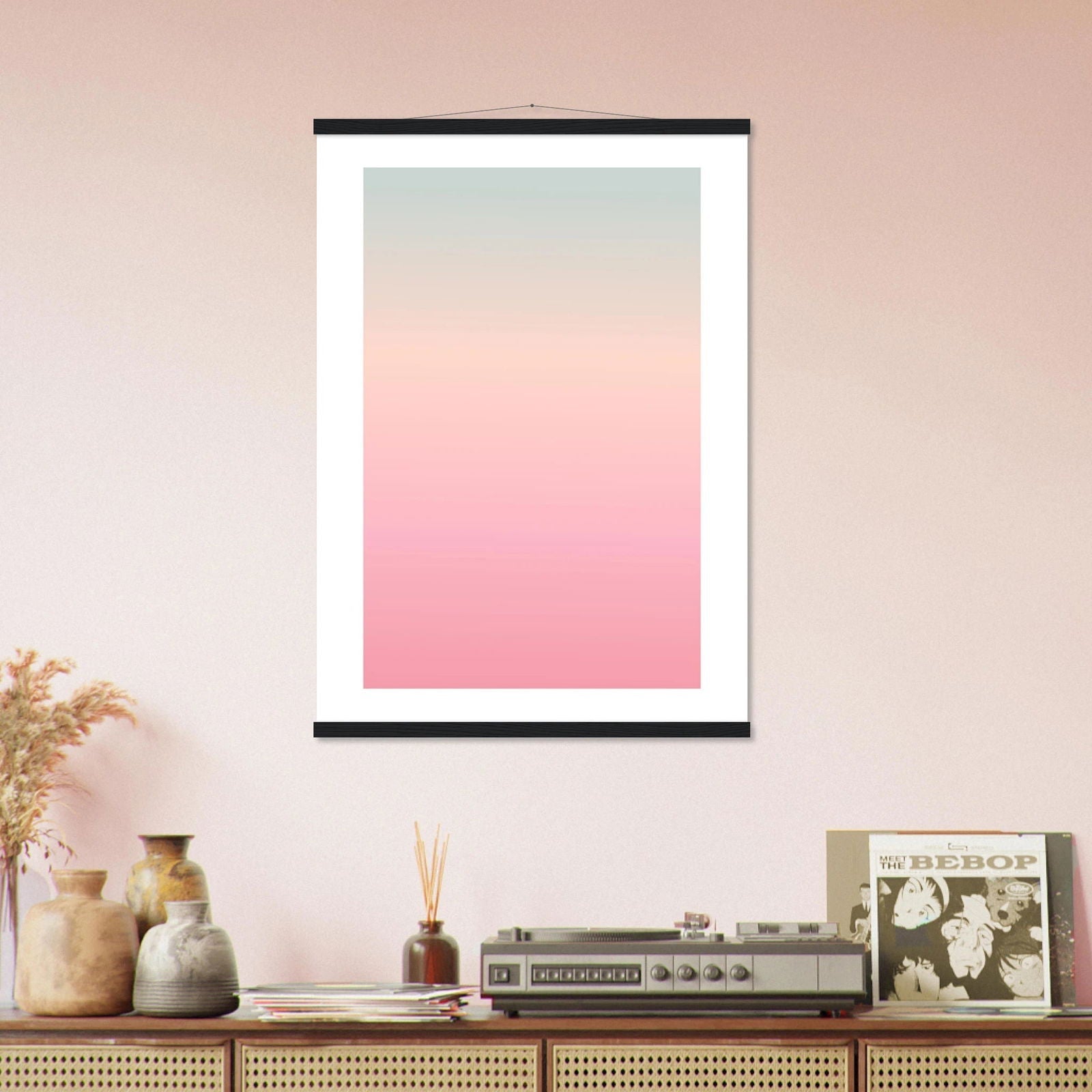 AAM_Linear Pastell Gradient Art Poster mit Holzleisten - Grün Rosa