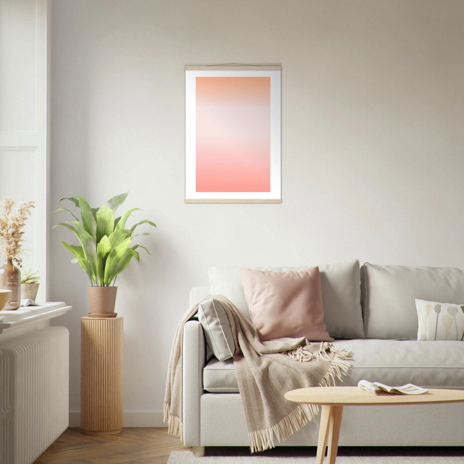 AAM_Linear Pastell Gradient Art Poster mit Holzleisten - Orangeweiß